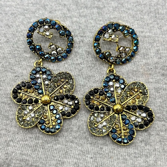 New Multicolored Rhinestone Stud Dangle Earrings - Picture 2 of 8